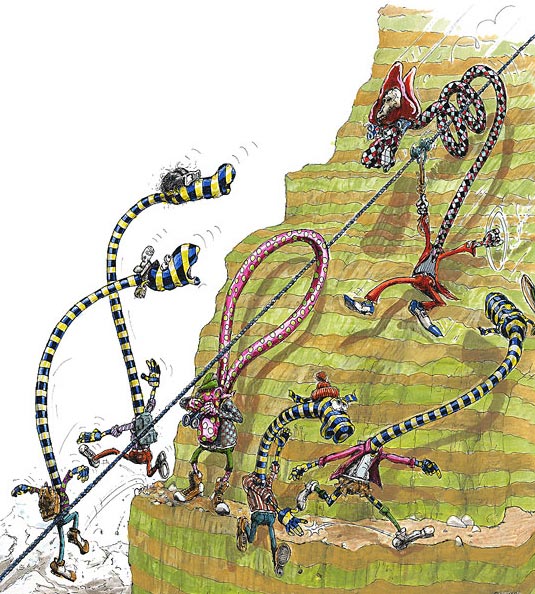Cartoon Berge-Cartoon: Seilbahn-Pirat verbreitet Panik