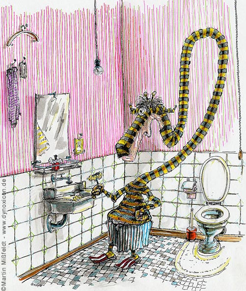 Cartoon Giraffen-Cartoon vor dem Badezimmerspiegel