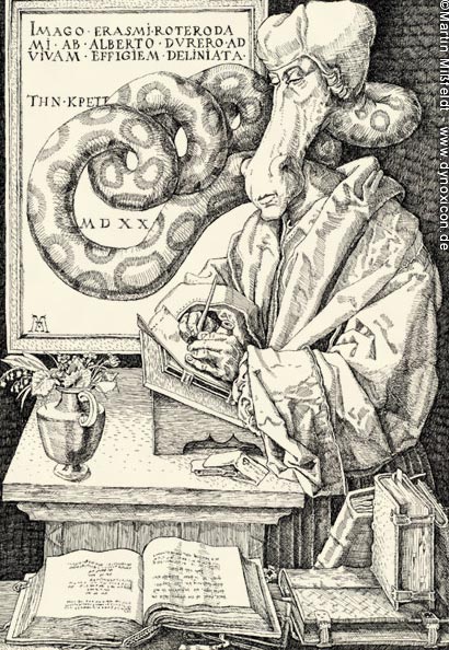 Cartoon Holzschnitt-Cartoon: Erasmus von Rotterdam