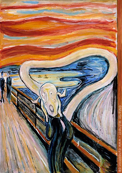 Cartoon Kunst-Cartoon: Hilfeschrei auf einer Br�cke