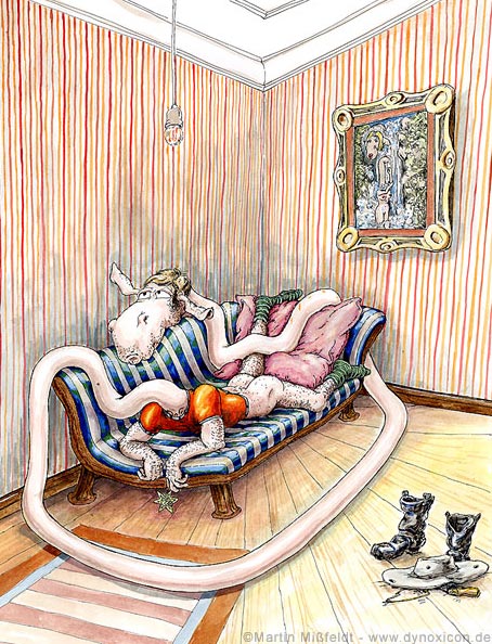 Cartoon Mann-Cartoon: Cowboy ohne Hose tr�umt