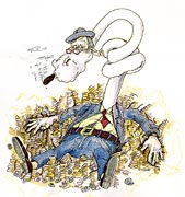 Cartoon: Geld-Cartoon: in der Kohle schwimmen