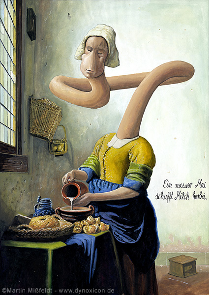 Cartoon Dienstmagd mit Milchkanne nach Jan Vermeer