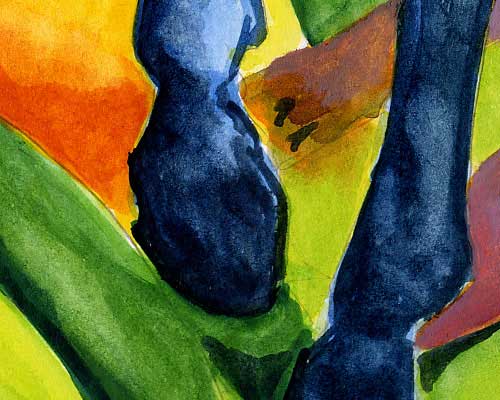 Detail: Blaues Pferd (Giraffe) von Franz Marc Aquarell